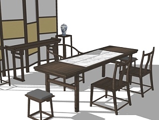 新中式茶桌su模型