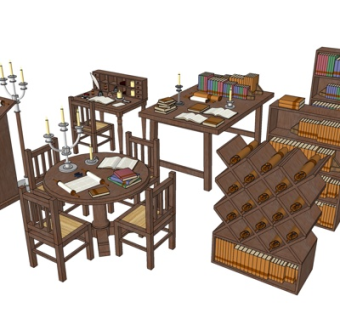 美式书桌su模型