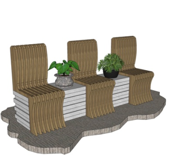 现代实木户外椅su模型