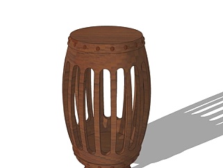中式实木圆凳su模型
