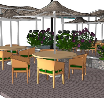 现代实木户外休闲桌椅su模型