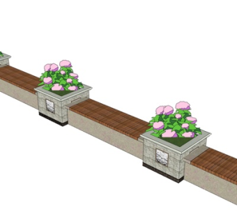 新中式户外景观座椅su模型