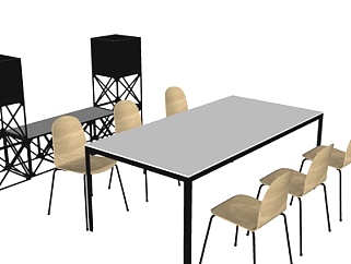 现代<em>方形餐桌椅</em>su模型