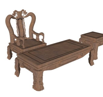 欧式古典实木茶几su模型