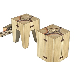现代原木方凳su模型