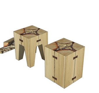 现代原木方凳su模型