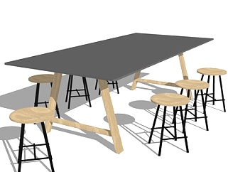 北欧方形餐桌椅su模型