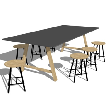 北欧方形餐桌椅su模型
