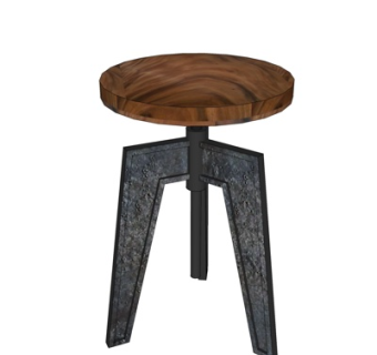 工业风实木圆凳su模型