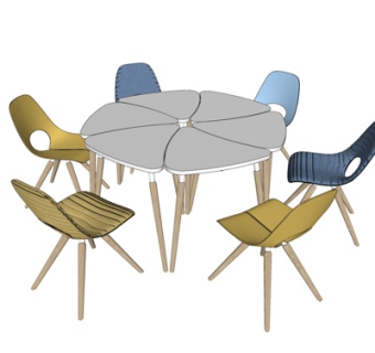 北欧圆形餐桌椅su模型