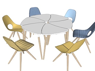 北欧圆形餐桌椅su模型