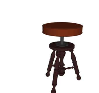 欧式实木圆凳su模型