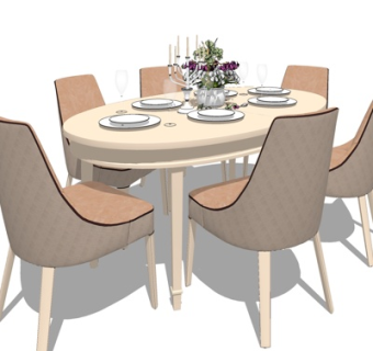 北欧实木餐桌椅su模型