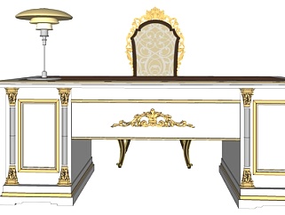 欧式古典实木书桌su模型
