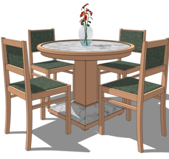 新中式实木餐桌椅su模型