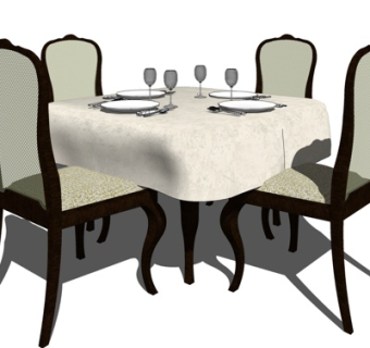 简欧实木餐桌椅su模型