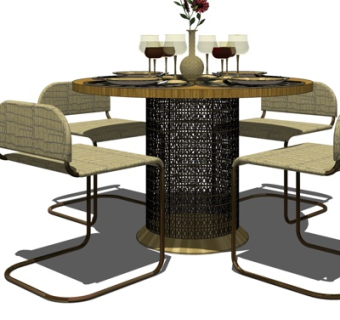 后现代金属餐桌椅su模型