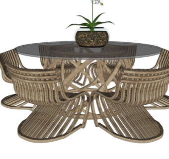 现代圆形餐桌椅su模型