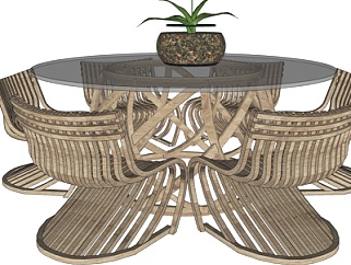 现代<em>圆形</em>餐桌椅su模型
