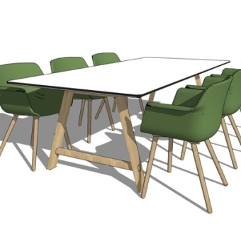 北欧实木餐桌椅su模型