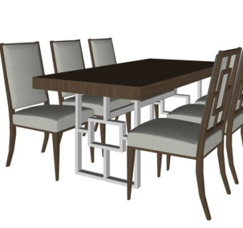 现代实木餐桌椅su模型