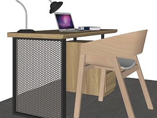 北欧实木电脑桌su模型