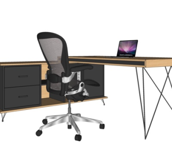 北欧实木电脑桌su模型