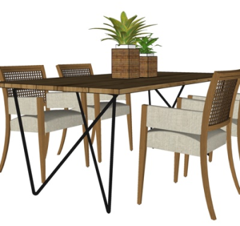 现代实木餐桌椅su模型