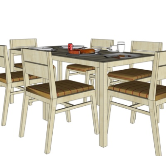 现代实木餐桌椅su模型