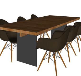 现代实木餐桌椅su模型