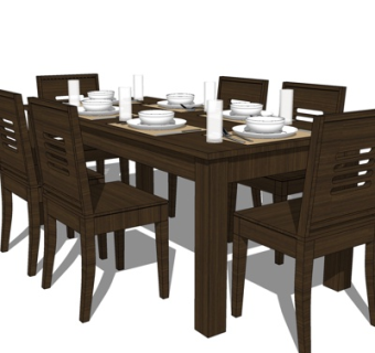 现代实木餐桌椅su模型