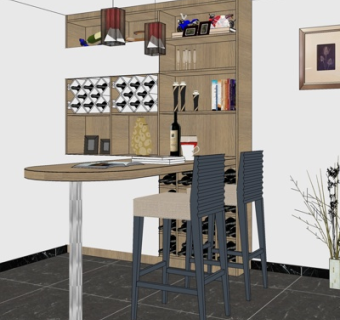 北欧实木餐桌椅su模型