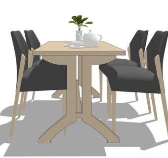 北欧实木餐桌椅su模型