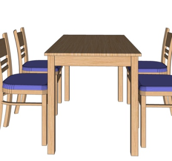 北欧实木餐桌椅su模型