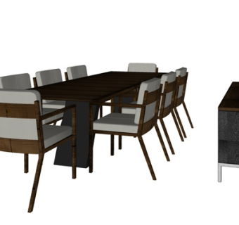 现代实木餐桌椅su模型