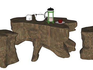 中式实木茶桌椅su模型