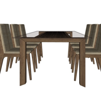 现代实木餐桌椅su模型