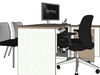现代实木办公桌椅su模型