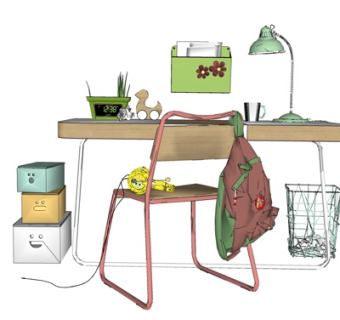 北欧实木书桌su模型