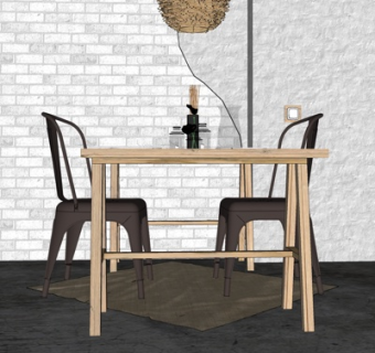 北欧实木餐桌椅su模型