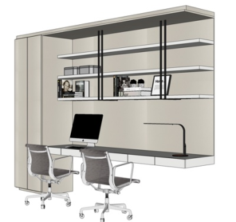 现代实木电脑桌su模型