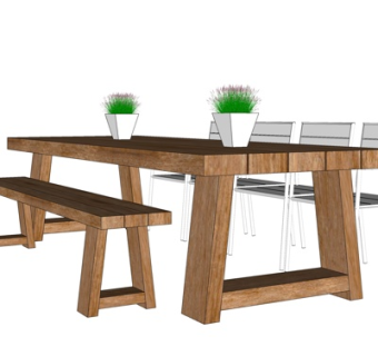 现代户外餐桌椅su模型