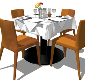 现代实木餐桌椅su模型