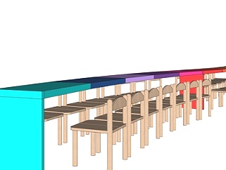 现代实木儿童桌椅su模型
