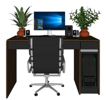 现代实木电脑桌su模型