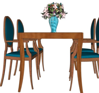简欧实木餐桌椅su模型