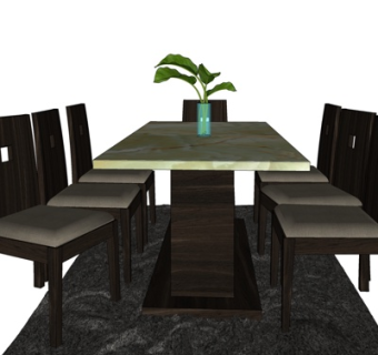 现代实木餐桌椅su模型