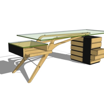 现代玻璃书桌su模型