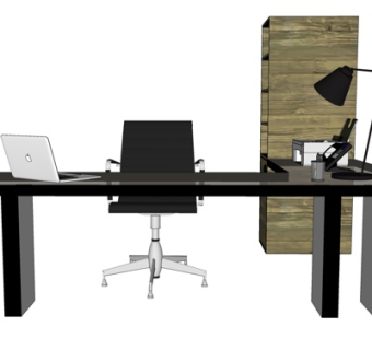 现代实木电脑桌su模型