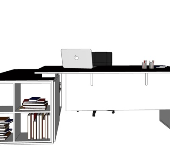 现代实木电脑桌su模型